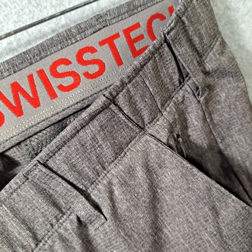 SwissTech Mens 42 Shorts Flat Front Gray Poly Elastic Waistband Pockets Stretch - Picture 5 of 15